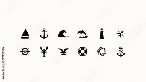 Bilde på lerret Modern nautical icon set showcasing maritime adventure with sailboat anchor wave