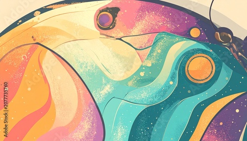 Colorful abstract design featuring shapes and lines in a bright pattern with contrasting colors in a creative layout