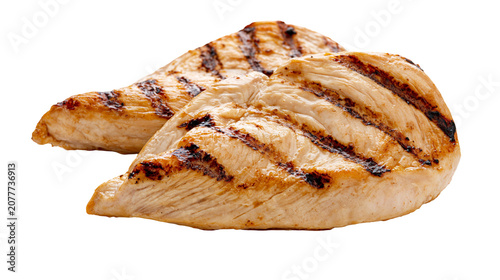 Two grilled chicken breasts with char marks
