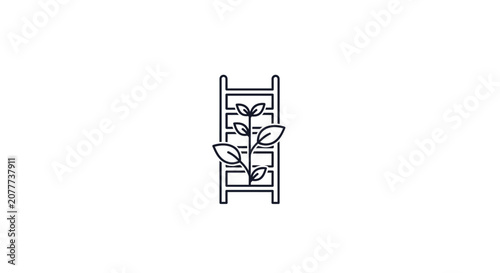 A simple line icon showing a small plant growing on a wooden ladder