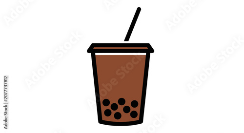 A simple vector illustration of a brown beverage in a cup with a straw