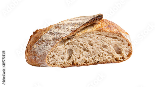 Obraz na plátne Artisan sourdough bread loaf cut in half showing airy crumb