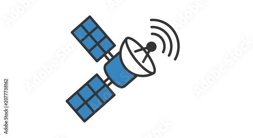 Illustration of a satellite in space transmitting data and receiving signals for global