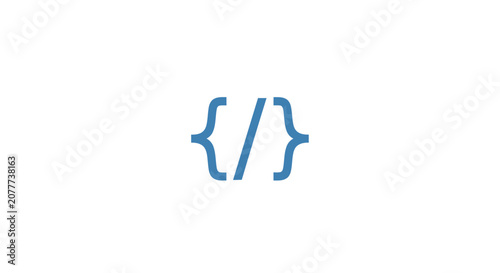 Minimalist coding symbol in blue on a white background suitable for development purposes