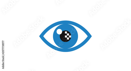 Minimalist Blue Eye Graphic on White Background Indicating Vision, Perception and Awareness