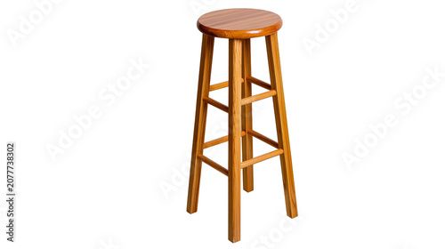 Obraz na plátně Wooden bar stool with round seat and four legs connected by crossbars