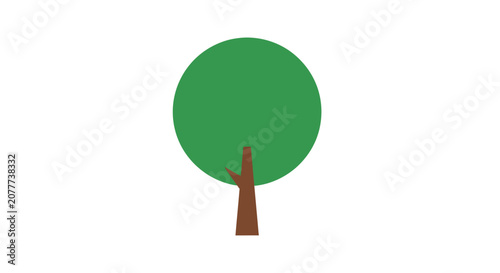 Simple flat design illustration of a tree with green leaves and brown trunk in isolation
