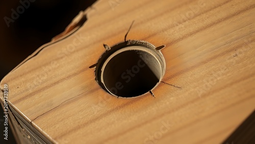 A square wooden peg attempts to fit into a round hole, showing worn edges.