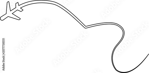 Airplane line path route, flight. Travel icon