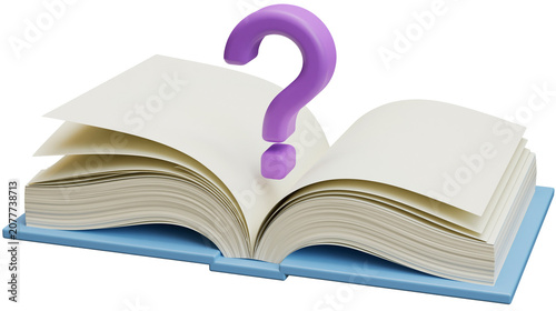 Photos Open book with purple question mark symbol on pages