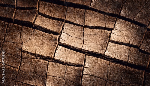 extreme close up of dry cracked leather surface deep brown tones dramatic raking light rich texture macro photography
