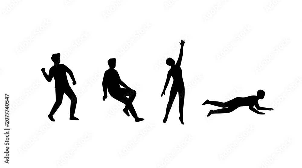 Obraz premium People Performing Various Poses in Silhouette Illustration Featuring Human, Figures, Exercise with Yoga and Stretching Elements
