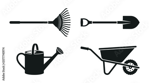 Fotografi Gardening tools on white background.