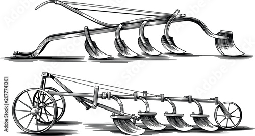 Φωτογραφία Vintage agricultural plow equipment illustration, historical farming machinery c