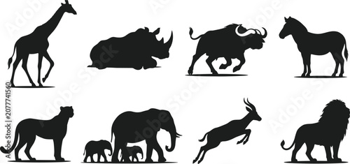Bild auf Leinwand Wild animal silhouette collection illustration, African safari mammals and wildl