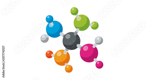 Colorful molecule illustration of a complex chemical structure isolated on a white background