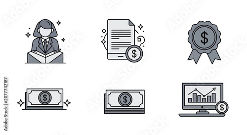 Illustration depicting finance, investments, business growth, and financial transactions
