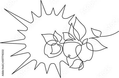 Agricultural logo design with sun and apple branch. Harvest concept.