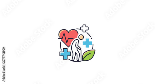 A simple icon representing elderly health care and medical support services