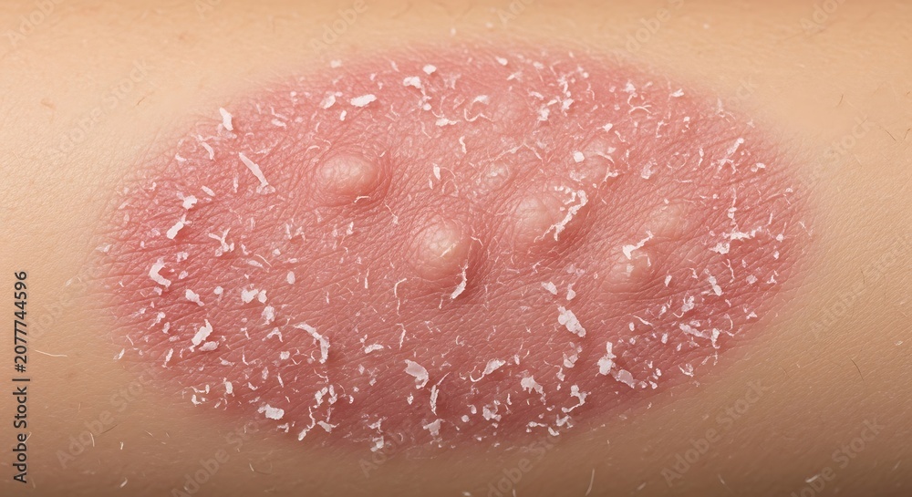 Fototapeta premium Close-up of a Psoriasis Skin Condition with Redness and Flaking.