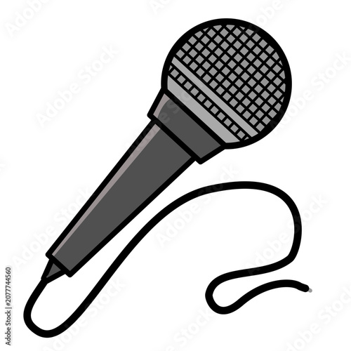 Vector illustration of a wired microphone featuring a classic handheld design with a detailed mesh grille and cable. Designed in a clean and versatile vector style and it is ideal for concert .