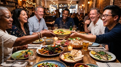 Happy family enjoying traditional meal together indoors.