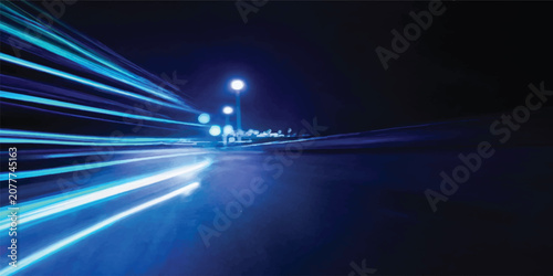 Canvastavla Blurred Night Highway Traffic with Fast Cars and Blue Light Trails Under Dark Ci