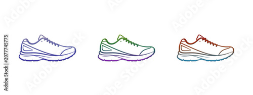 Fotografie Three colorful running shoes in line side view