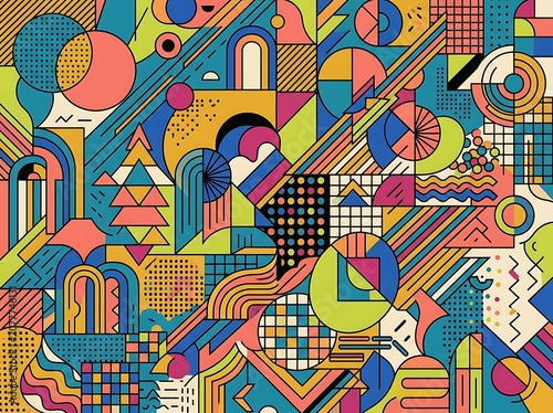 Colorful Abstract Geometric Pattern with Shapes and Lines.
