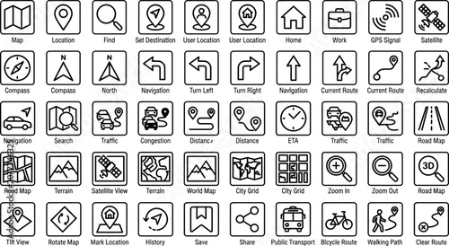 Foto Outline Navigation and Location Map Icon Set