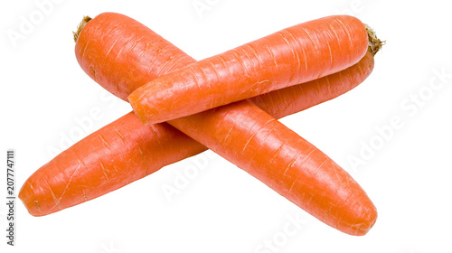 Foto Two whole raw orange carrots crossed