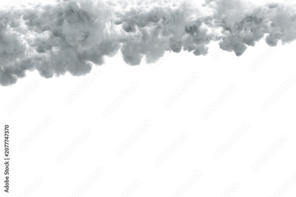 Fototapeta premium abstract studio shot showing a dense, textured grey smoke cloud forming a border along the top