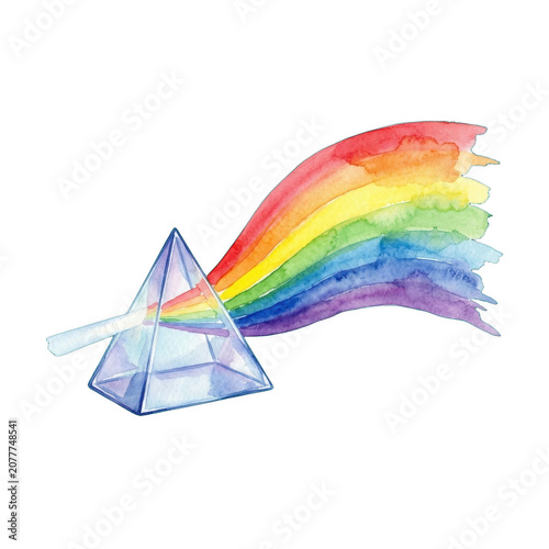 Watercolor Prism Light Refraction and Rainbow Spectrum