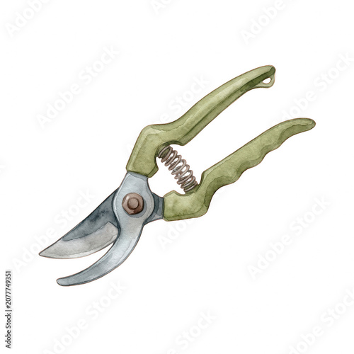 Watercolor illustration of garden pruning shears