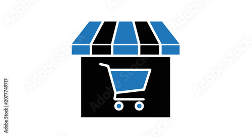 Iconic representation of an online shop, e-commerce, shopping cart, and retail store