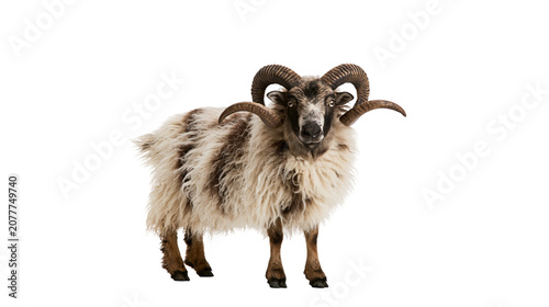 Bilde på lerret Ram with large curved horns and shaggy wool