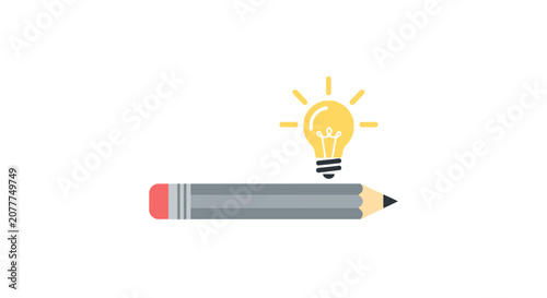 Illustration depicting creative concept: a glowing lightbulb atop a sharpened pencil for an idea