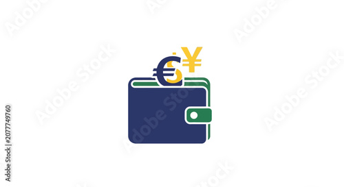 Illustration depicting wallet with euro and yen symbols, representing currency and savings concepts