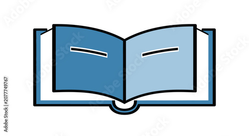 Illustration of an open book with colored pages and stylized design on a white background