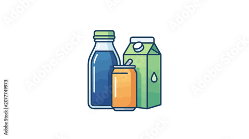 Assorted Beverage Containers: Milk Carton, Water Bottle, Soda Can