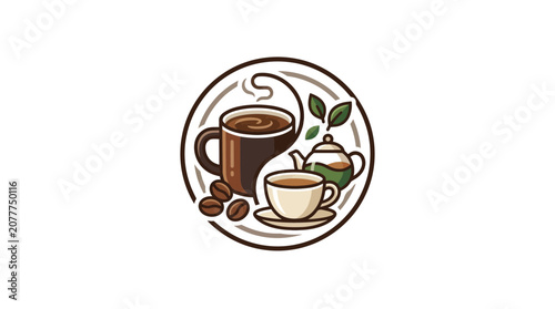Coffee and Tea Yin Yang Symbol, Hot Drinks, Morning Refreshment, Cafe Logo
