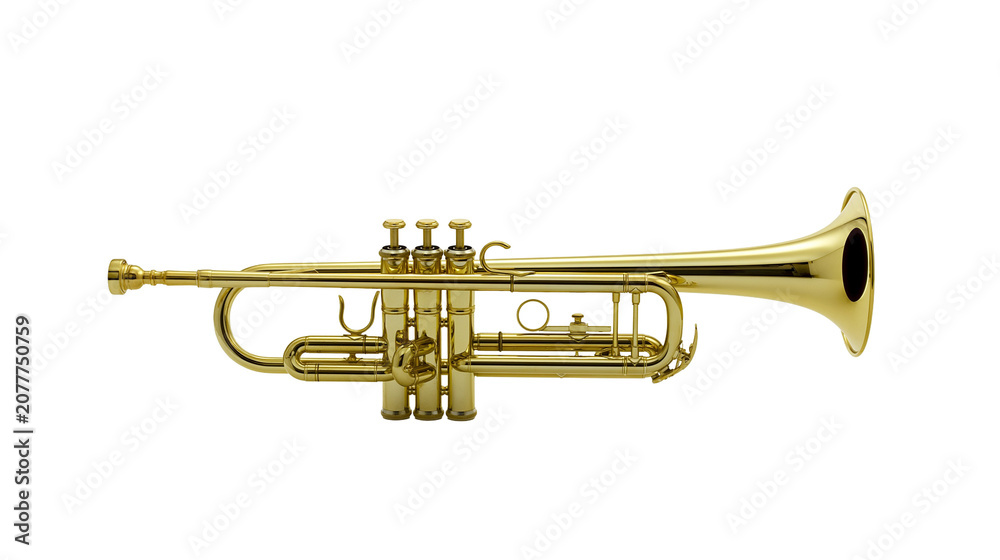 Obraz premium Shiny brass trumpet with valves and bell