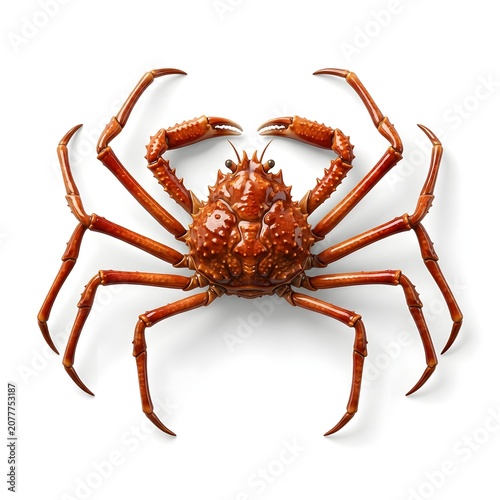 Detailed overhead view of a large orange crab with extended legs
