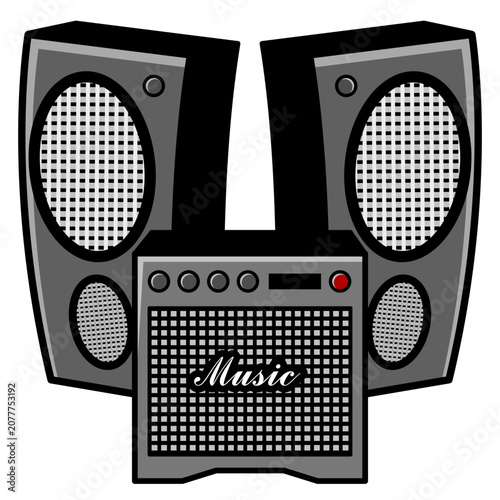 vector illustration of a sound system featuring powerful speakers. Designed in a clean and modern style, this artwork represents music, entertainment, live performances.
