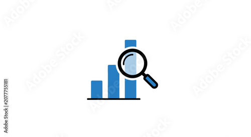Iconic representation of data analysis and business growth with magnifying glass