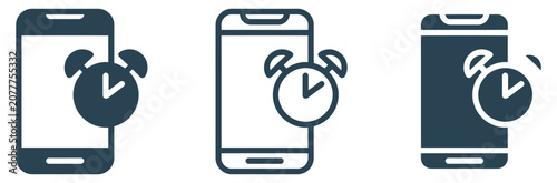 Foto Smartphone with alarm clock icon set for mobile reminder application, morning wa