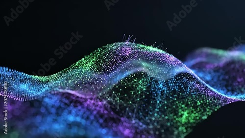 Colorful wave of particles on screen.