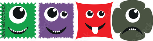 Obraz na plátně A collection of four charming vector cartoon monster faces each enclosed within a distinctively textured or shaped border