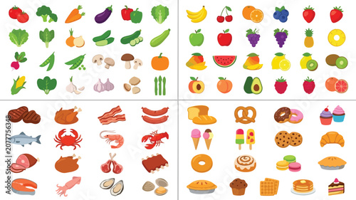 Fruit, Vegetable, Meat, And Seafood Vector Illustration Collection
