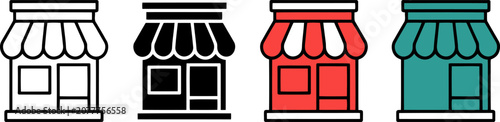 Foto Collection of simple cartoon storefront icons with awnings in various colors and